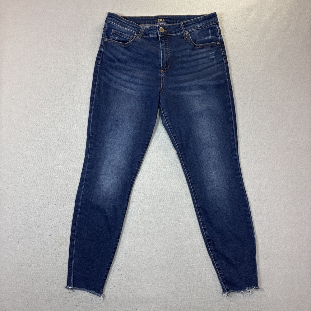 Kut From The Kloth Womens Jeans Sz 12 Blue Fab Ab Crop Skinny‎ Raw Hem Denim